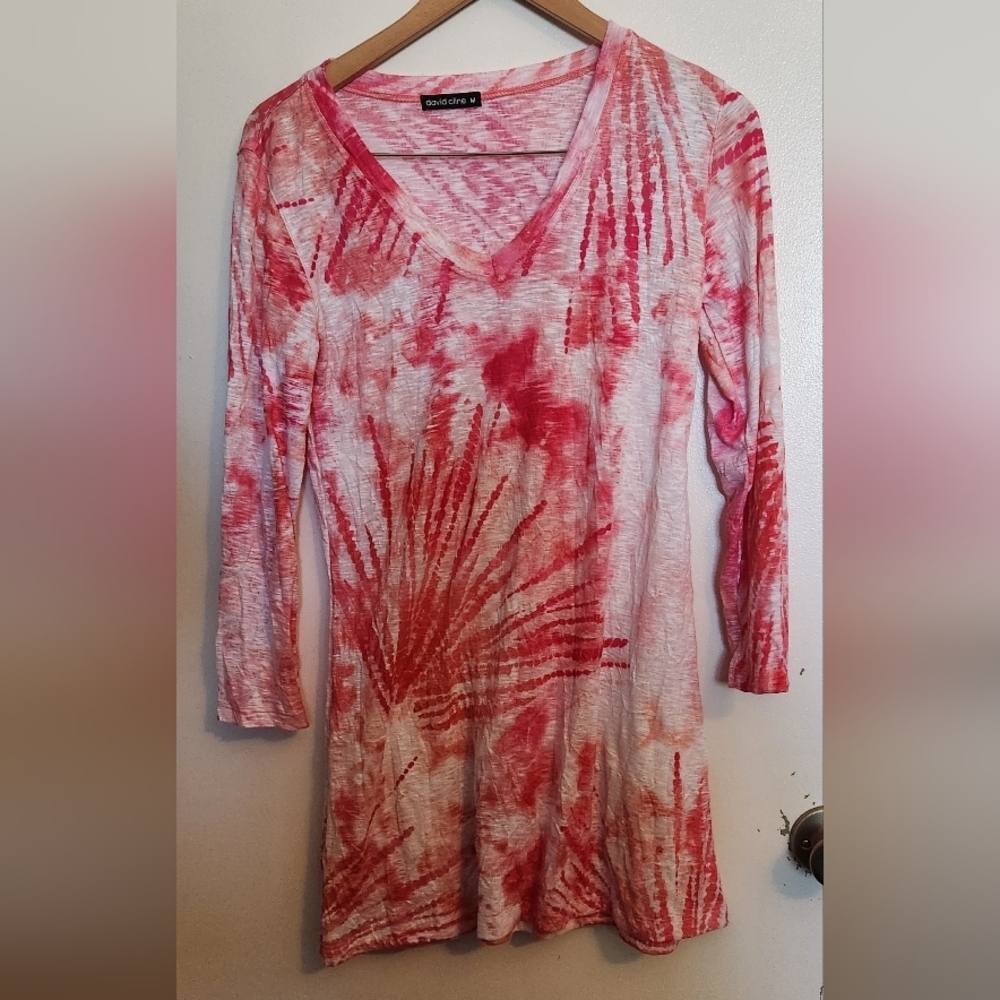 David Cline Pink and White Tie-Dye Top